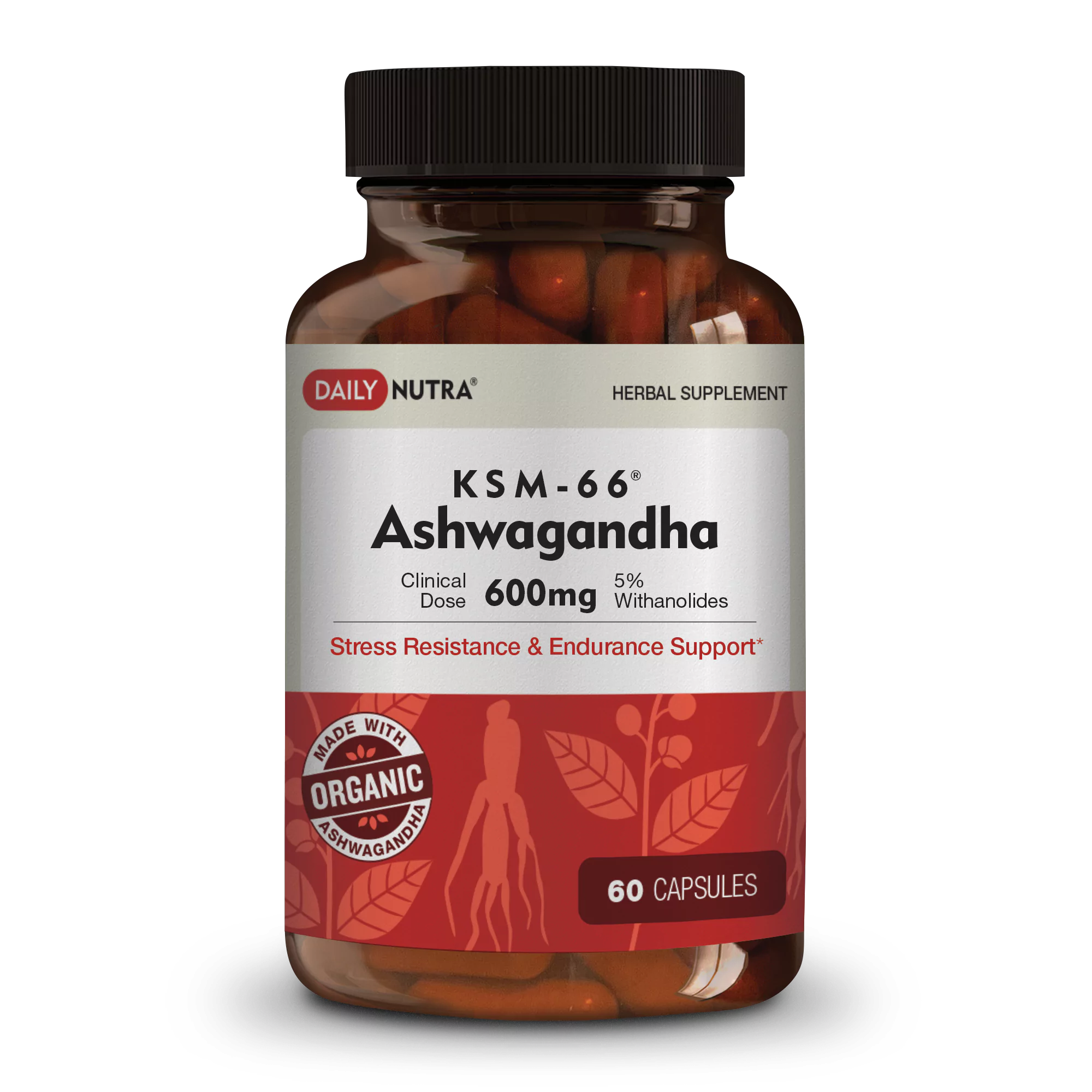 Physician's CHOICE KSM-66 Ashwagandha Root Powder Extract 1,000mg - Organic - With Black Pepper For Maximum Absorption - 5% Withanolides - Stress, Mood & Athletic Support - 60 Vegan Capsules